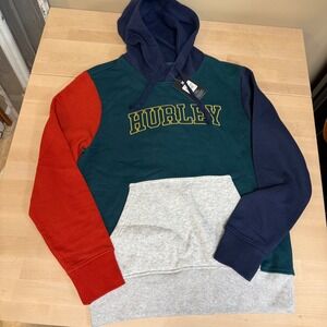 Hurley Colorblock Hoodie Sweatshirt Pullover‎ Green Red Blue Gray S